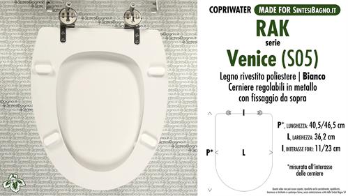 COPRIWATER per wc VENICE (S05). RAK. Ricambio DEDICATO. Legno rivestito