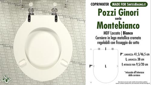 COPRIWATER per wc MONTEBIANCO. POZZI GINORI. Ricambio COMPATIBILE. MDF laccato