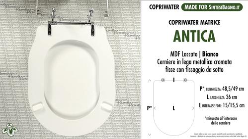 Copriwater MATRICE SINTESIBAGNO “ANTICA”. BIANCO. Forma “SAGOMATA”. MDF LACCATO