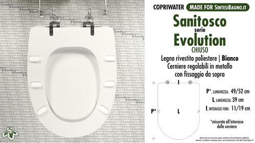 COPRIWATER per wc DISABILI EVOLUTION CHIUSO. SANITOSCO. Ricambio DEDICATO