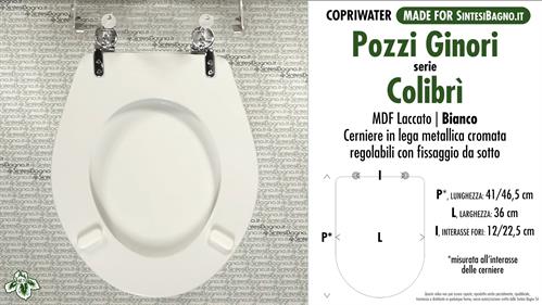 COPRIWATER per wc COLIBRI'. POZZI GINORI. Ricambio COMPATIBILE. MDF laccato