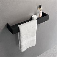 Porta salviette con mensola contenitore. 45 cm. Nero opaco