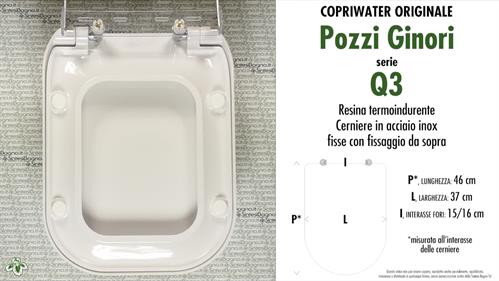 COPRIWATER per wc Q3. POZZI GINORI. Ricambio ORIGINALE. SOFT CLOSE. Duroplast